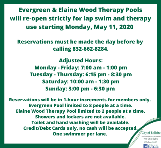 Evergreen and Therapy Pool Re-opening 