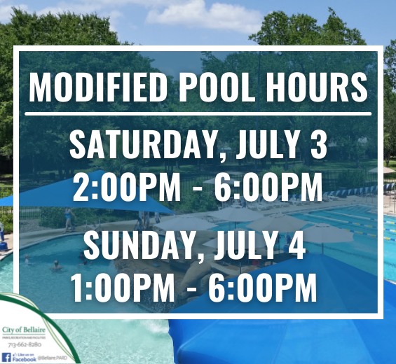 Modified Pool Hours July 3-4 Newsflash