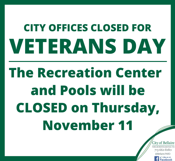 Newsflash - Rec Center Closed Veterans Day Nov. 11