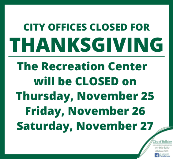 Newsflash - Rec Center Closed Thanksgiving Nov. 25-27