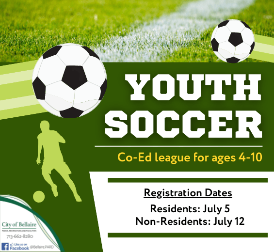 Fall youth soccer program at the Bellaire Recreation Center
