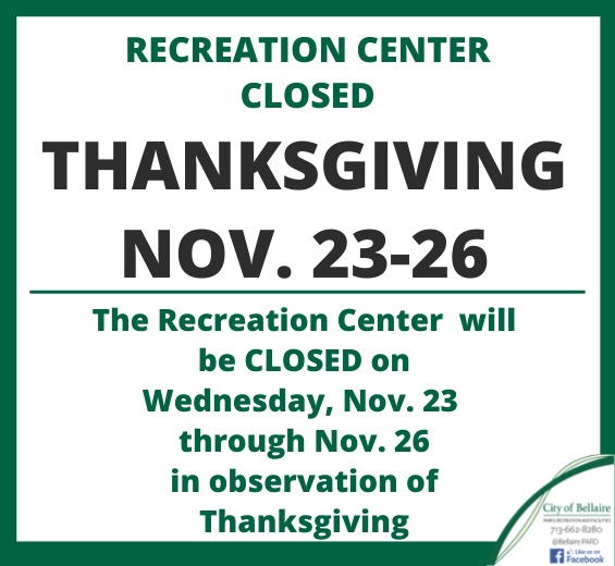 Rec Center Closure Nov 23-26