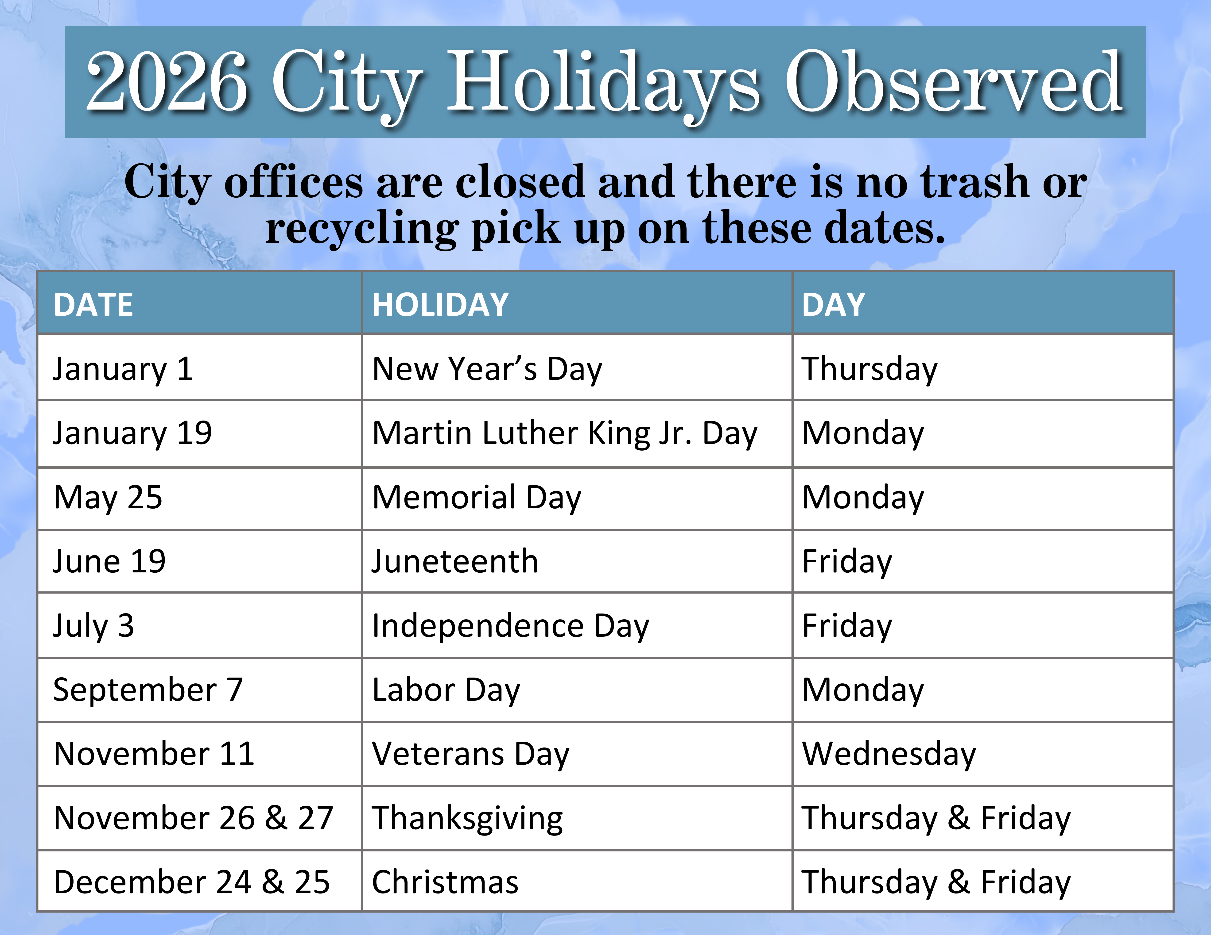 2026 City Holidays